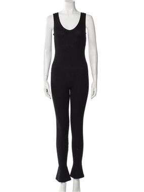 Prada Black Ribbed Crewneck Bellbottom Jumpsuit